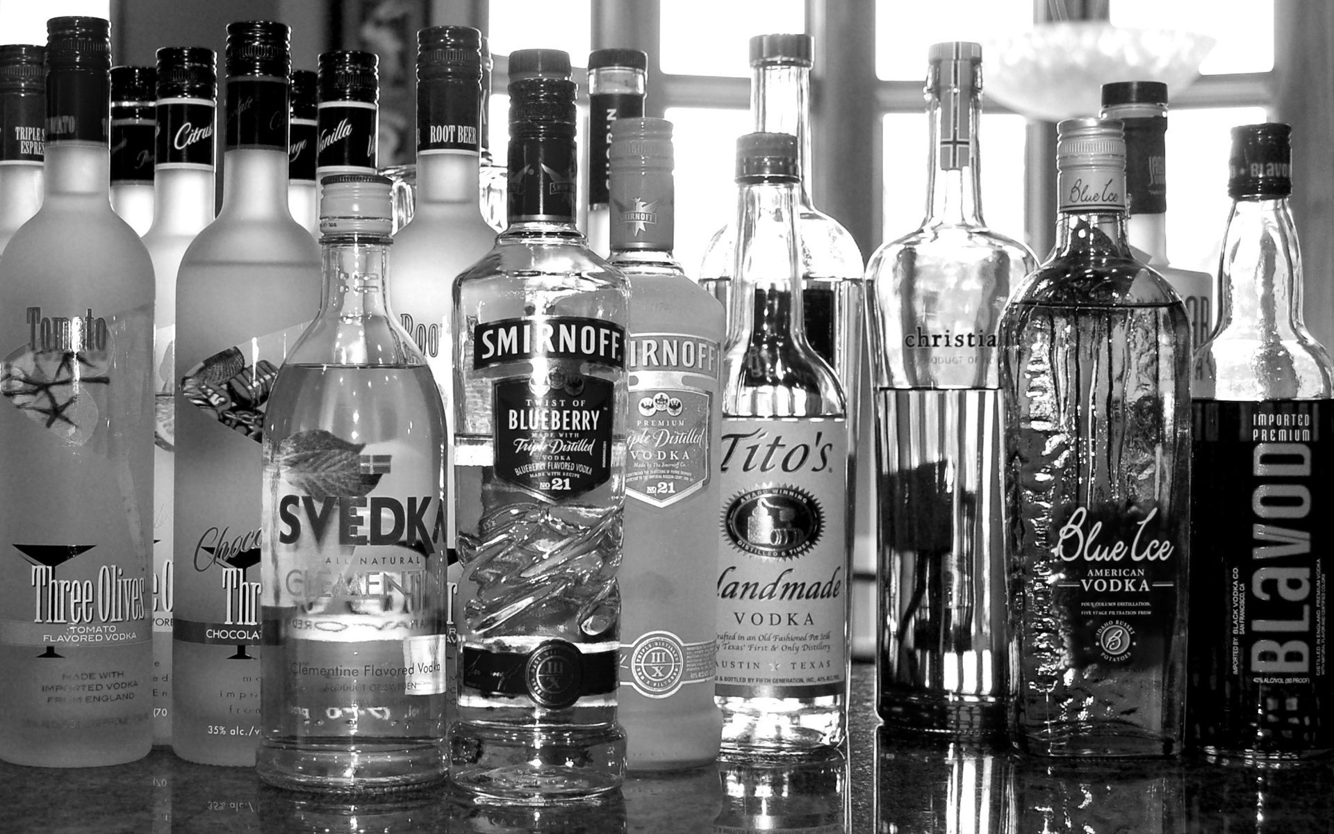 alcohol vodka black and white of the bottle