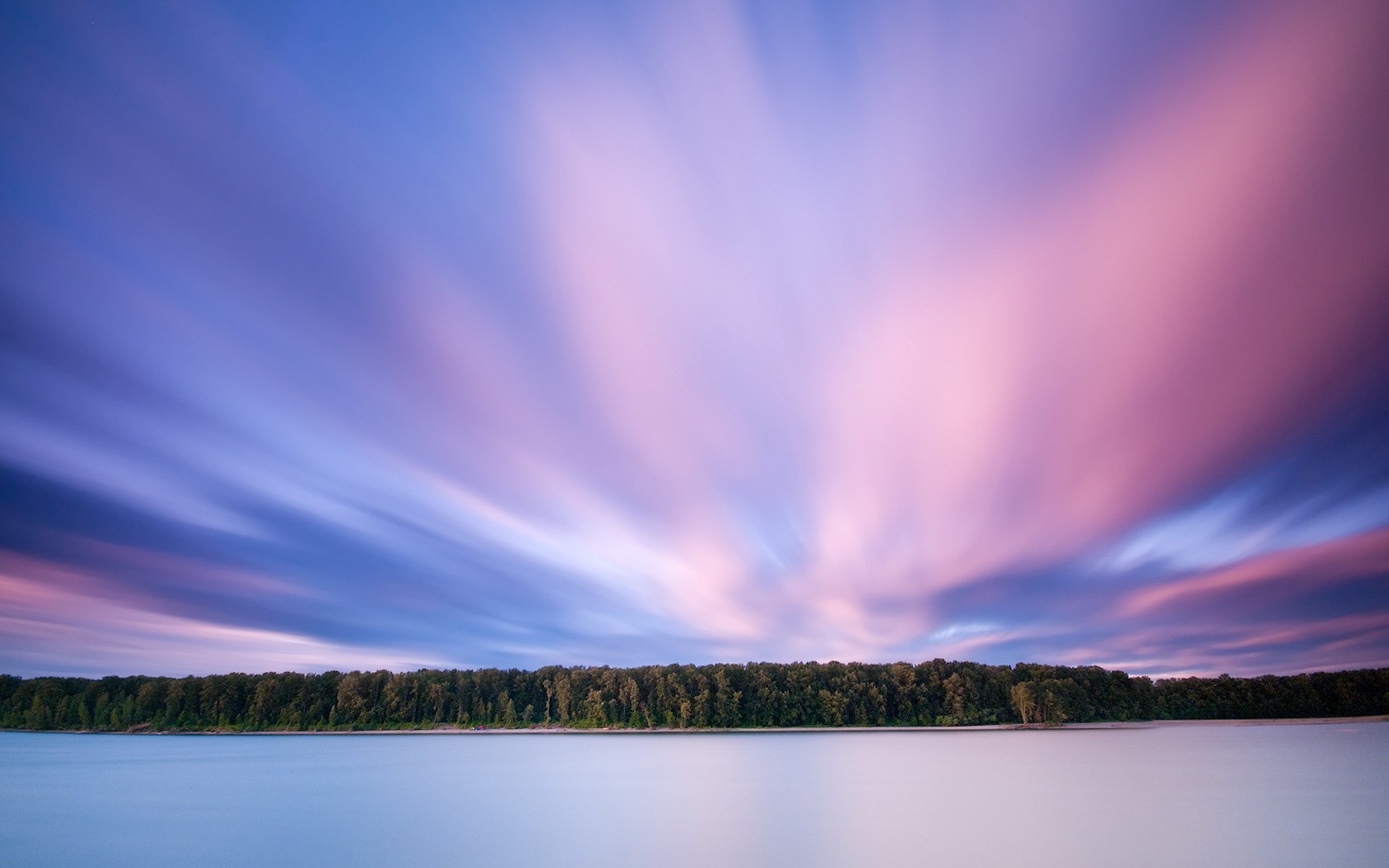 wald see wolken rosa