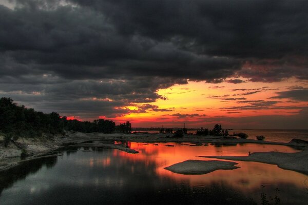 The panorama of clouds and sunset is gloomy