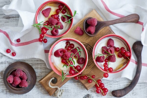 Berry layout and yogurt dessert