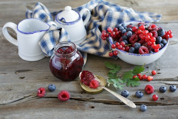 Berry still life in the center of the table