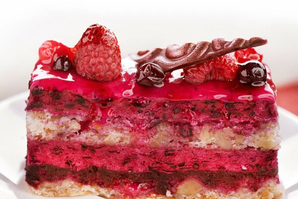 Cake with berry filling, dessert on a white background