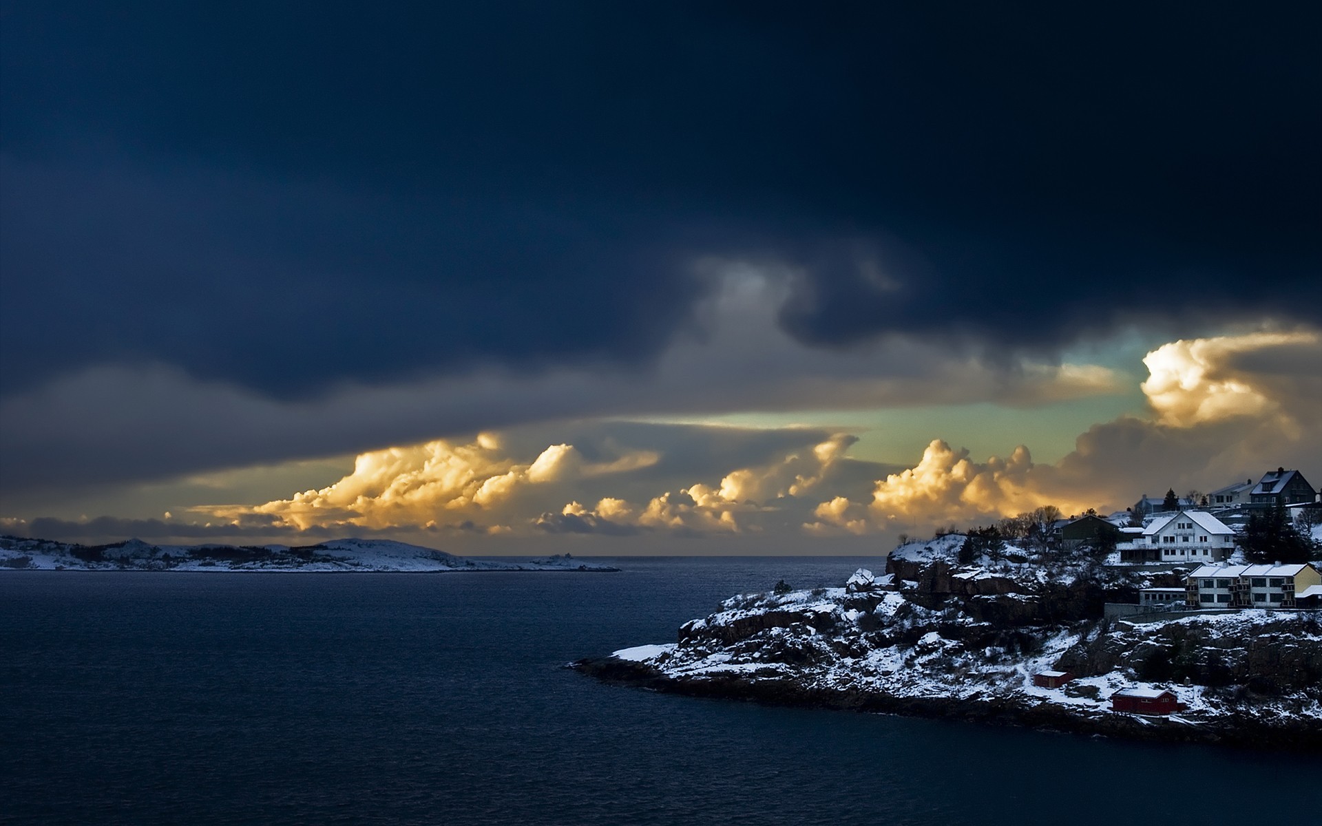 nuages baie neige hiver maison