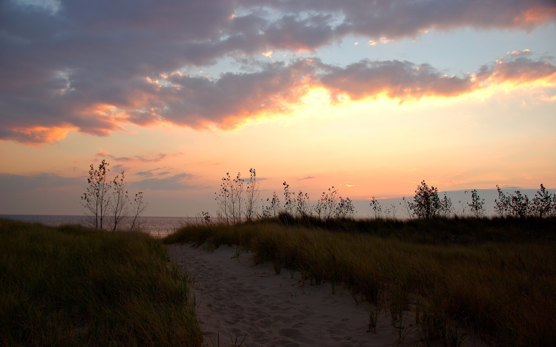 gras weg sand wolken ufer