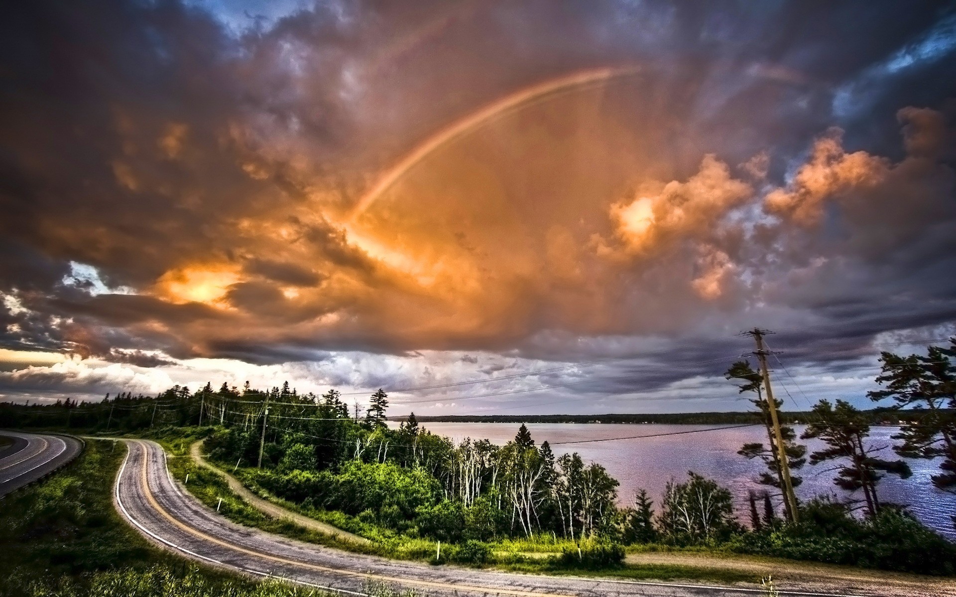 straße bäume wolken regenbogen