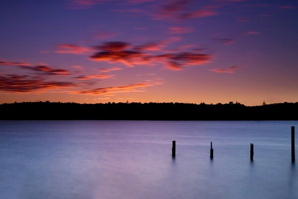 Bellissimo tramonto sulla riva del fiume