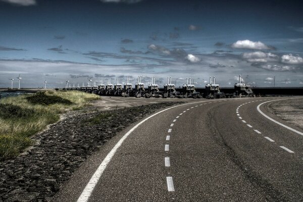 Windmills and a marked road