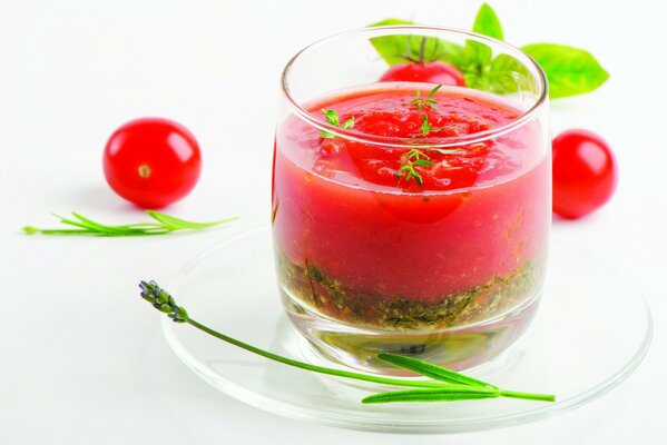 Tomato smoothie in a clear glass