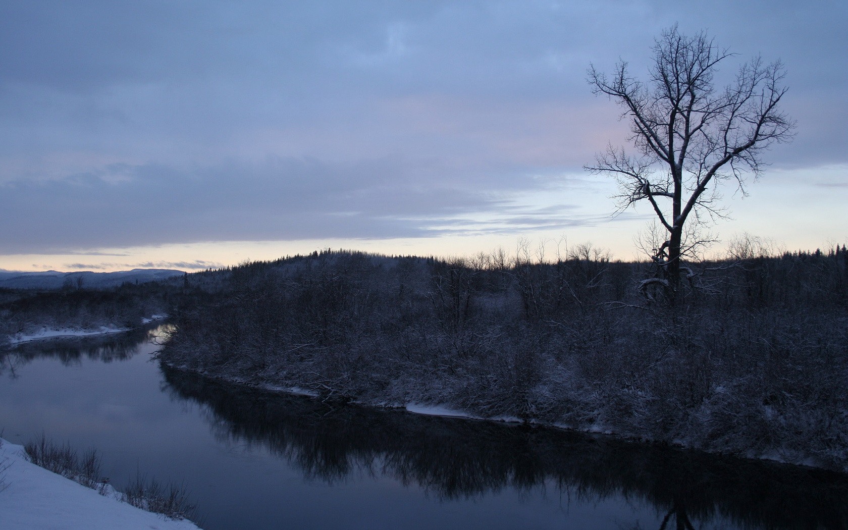 winter fluss schnee bäume