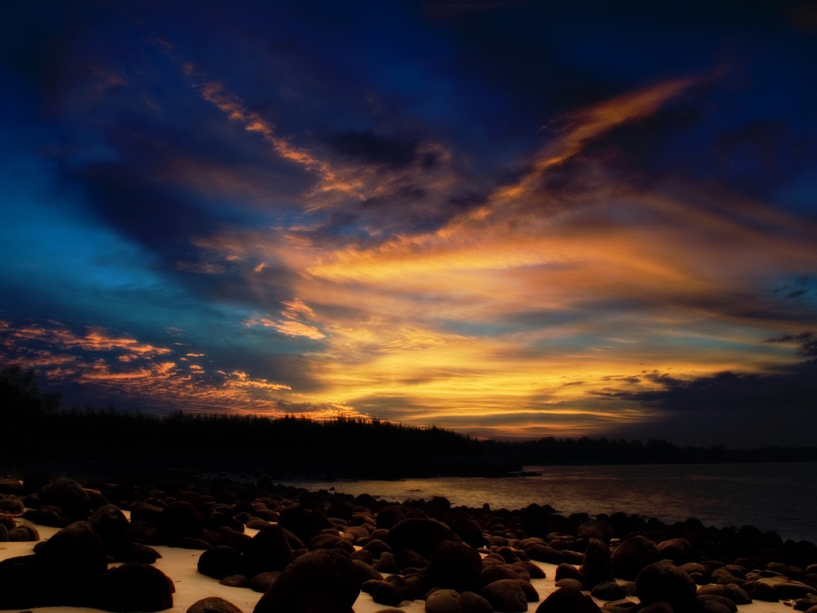 clouds sky stones sunset