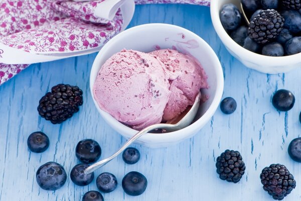 Berries with ice cream on the table