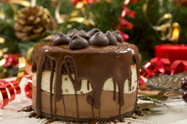 Cake with chocolate icing and decorations