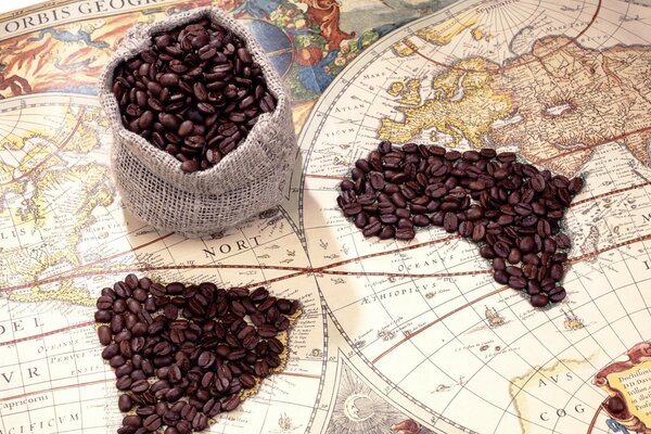 A bag of grains on the world map