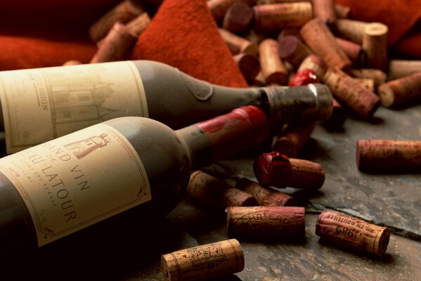 Still life with wine bottles and corks