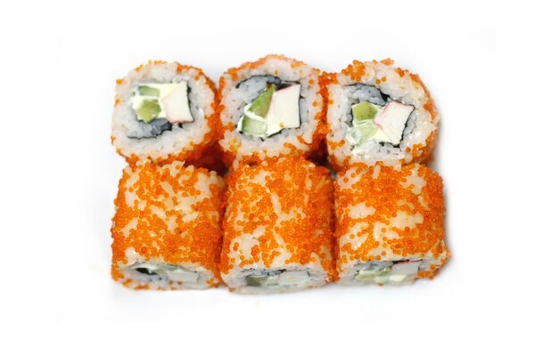 Delicious rolls with red caviar