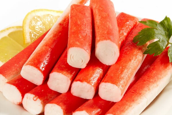 Crab sticks on a white background