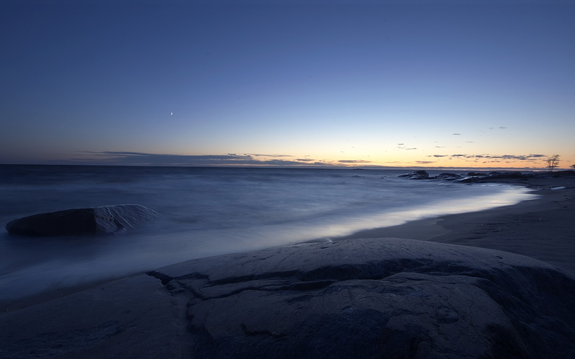 beach night sea horizon