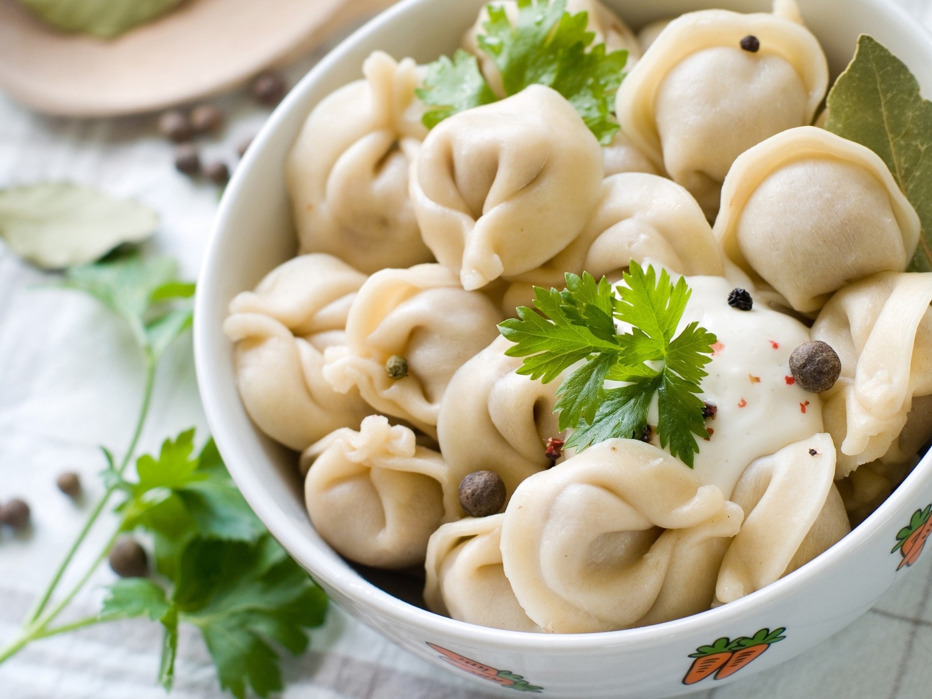 dumplings bowl spices parsley green