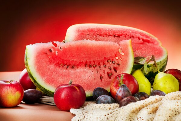 Juicy, ripe watermelon and sweet berries