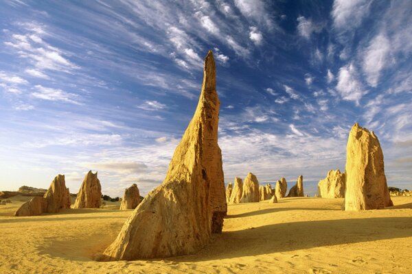 Stones in the desert against the blue sky