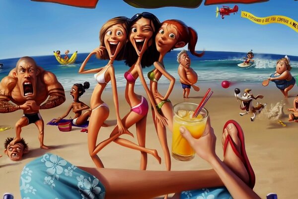 Joyeux art filles sur la plage