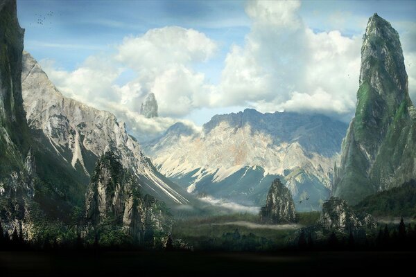 Herrliche Berge in den Wolken