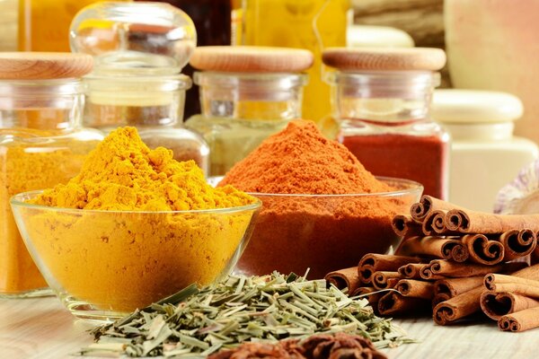 Fragrant spices in bowls