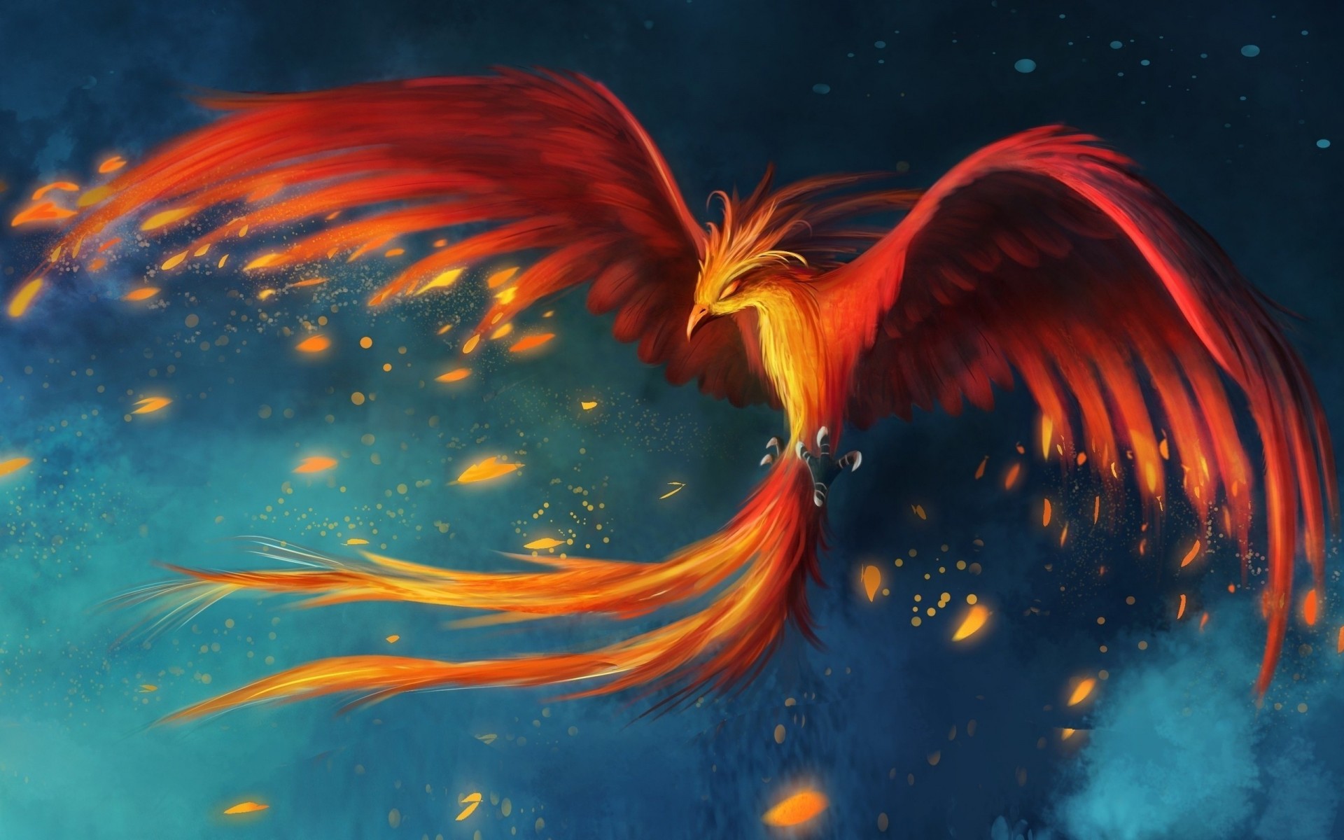 digital art birds animals feathers phoenix job fire