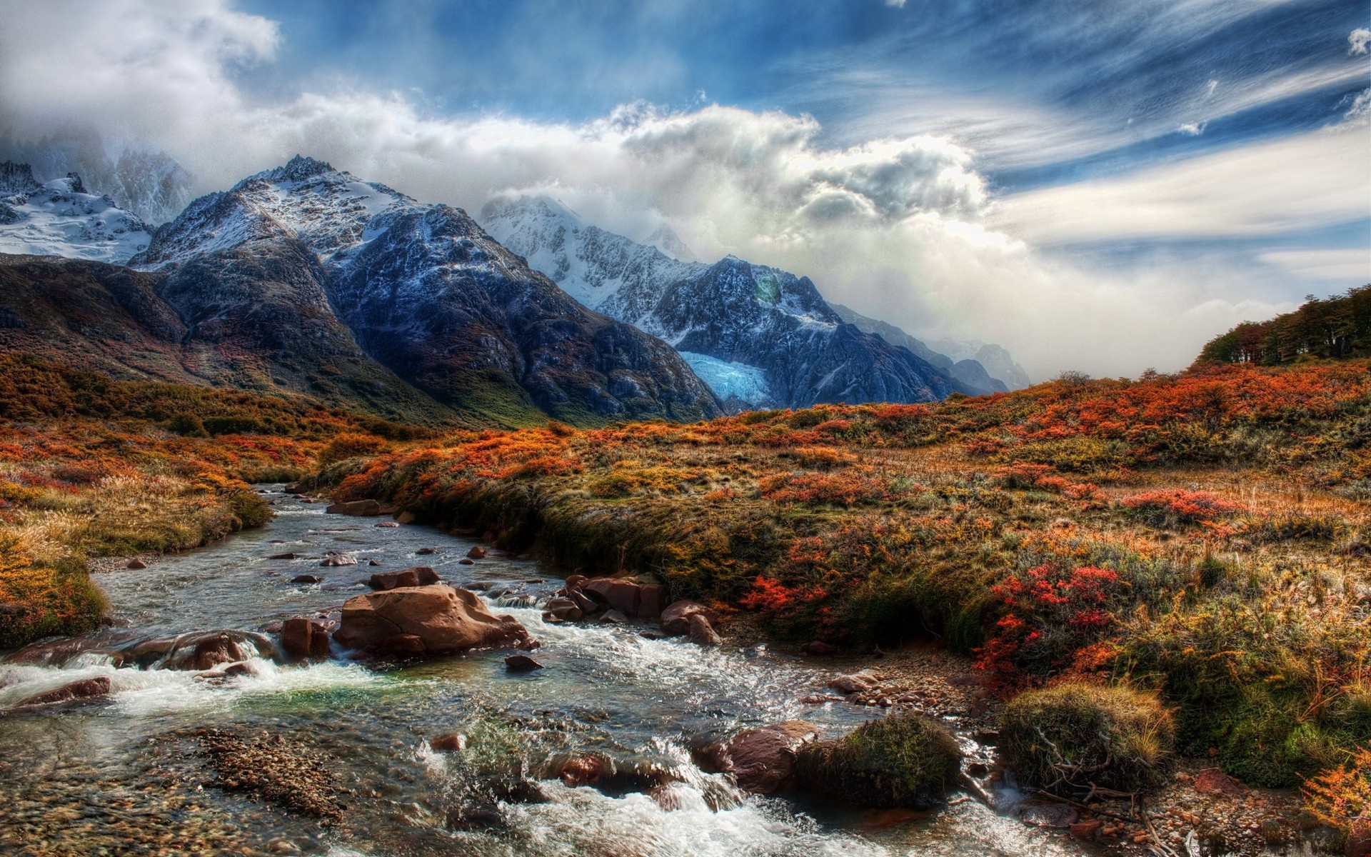 berge fluss wolken himmel