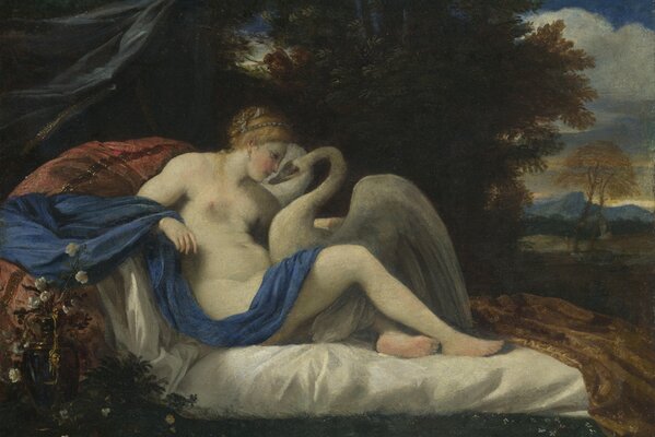 Pintura de Leda y el cisne. Pierre Francesco Mola