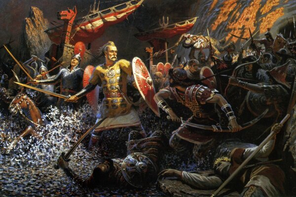 Prince Svyatoslav heroically fights in battle