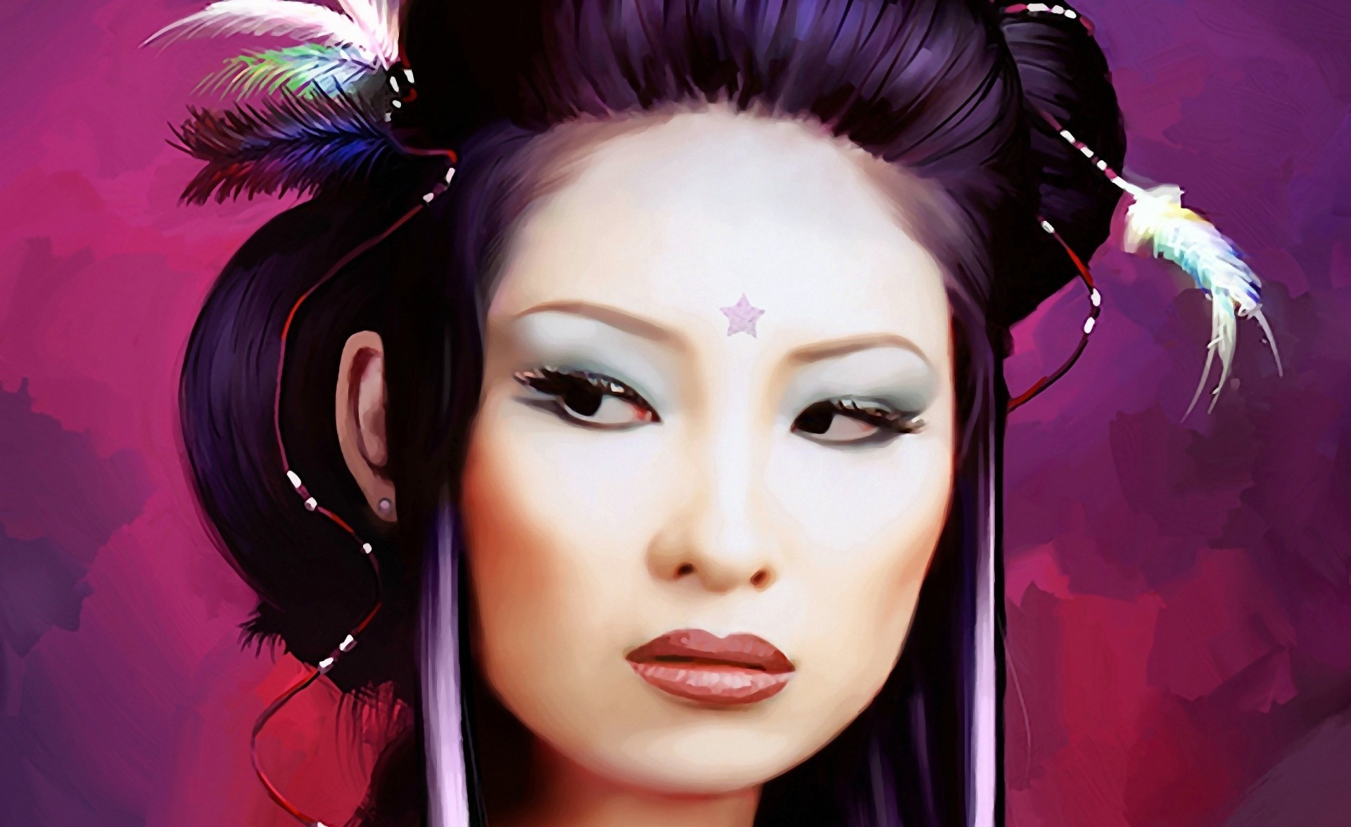 make-up face girl eyes geisha tokyo a woman star feathers asian