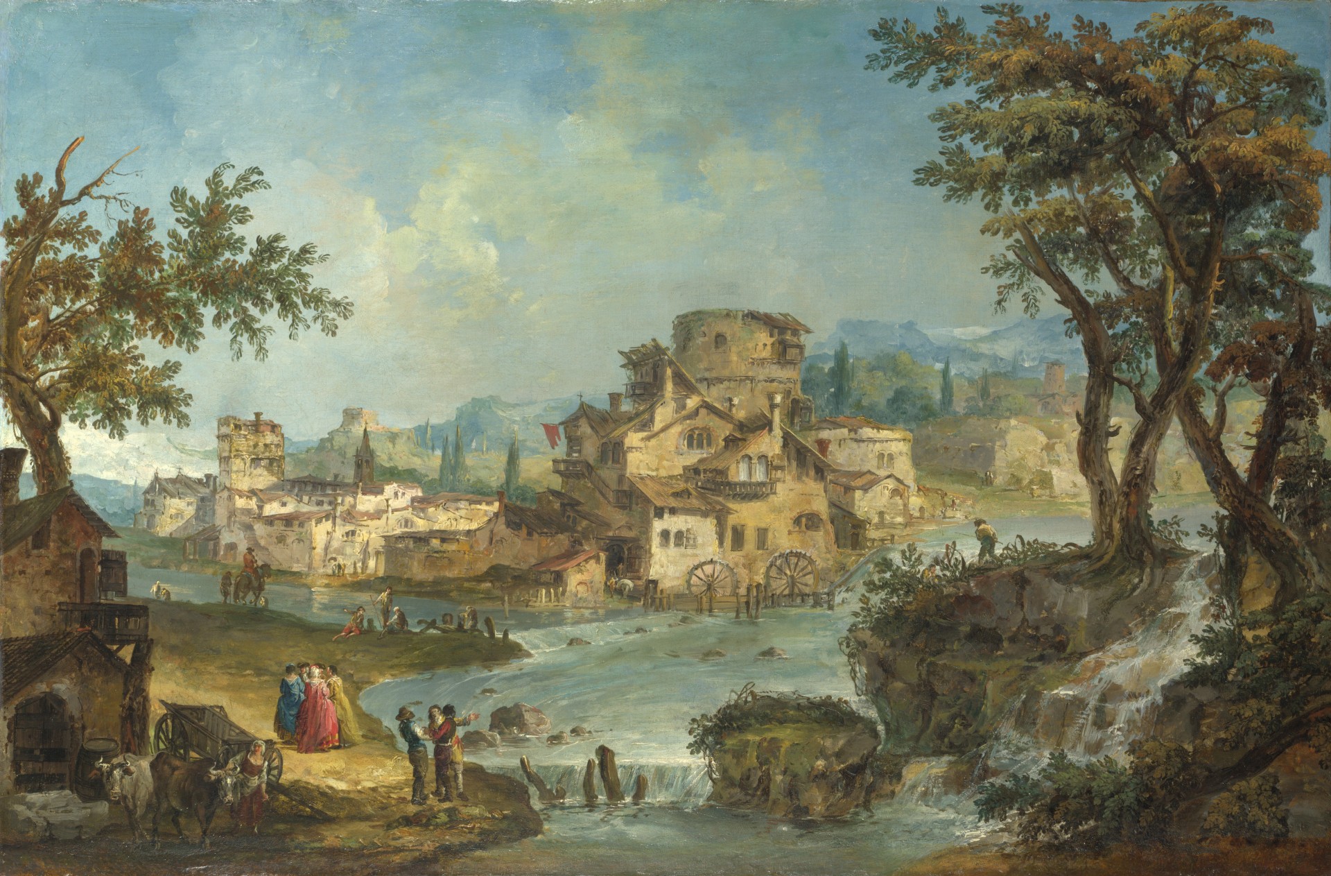 buildings and figures near the river with rapids Michele Marieschi London National Gallery Michele marieschi