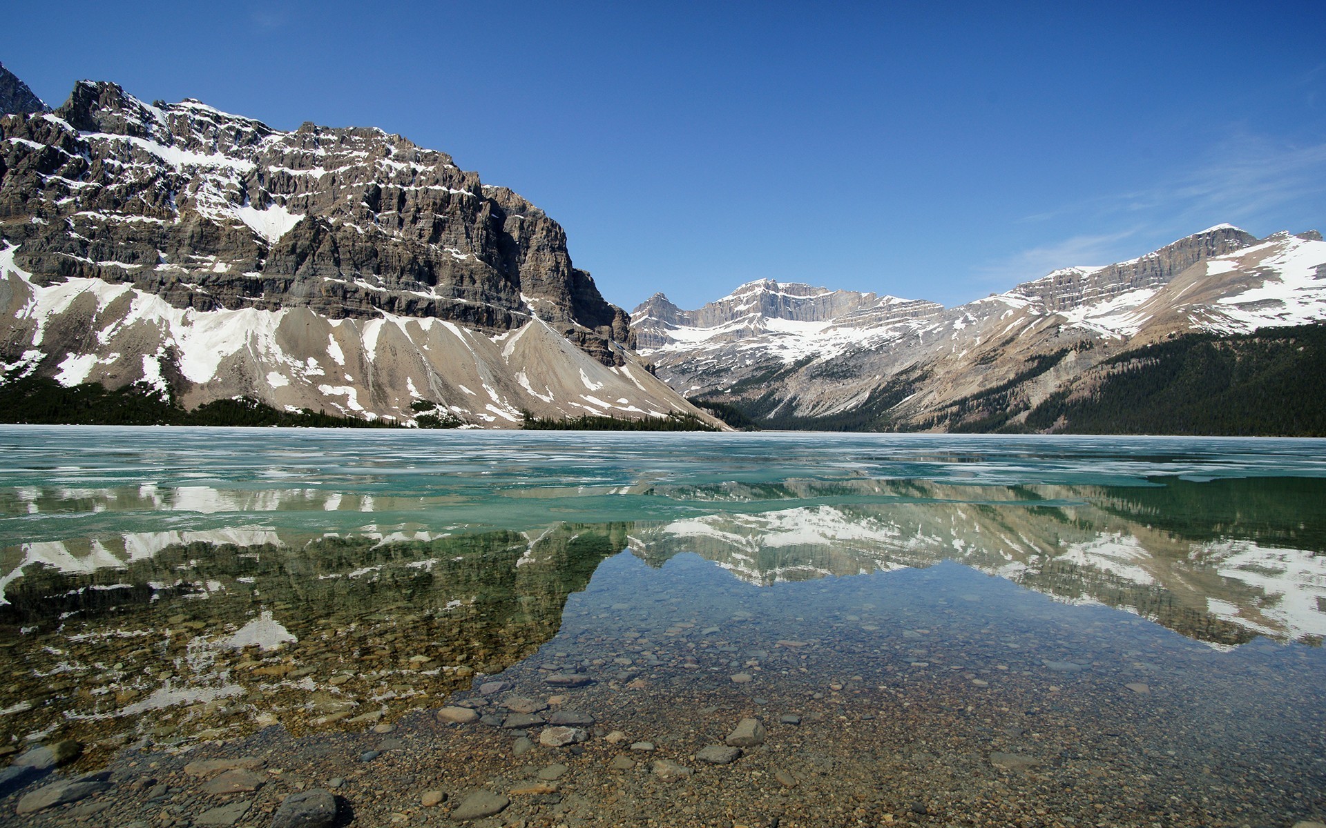 góry jezioro lód zima park narodowy banff kanada