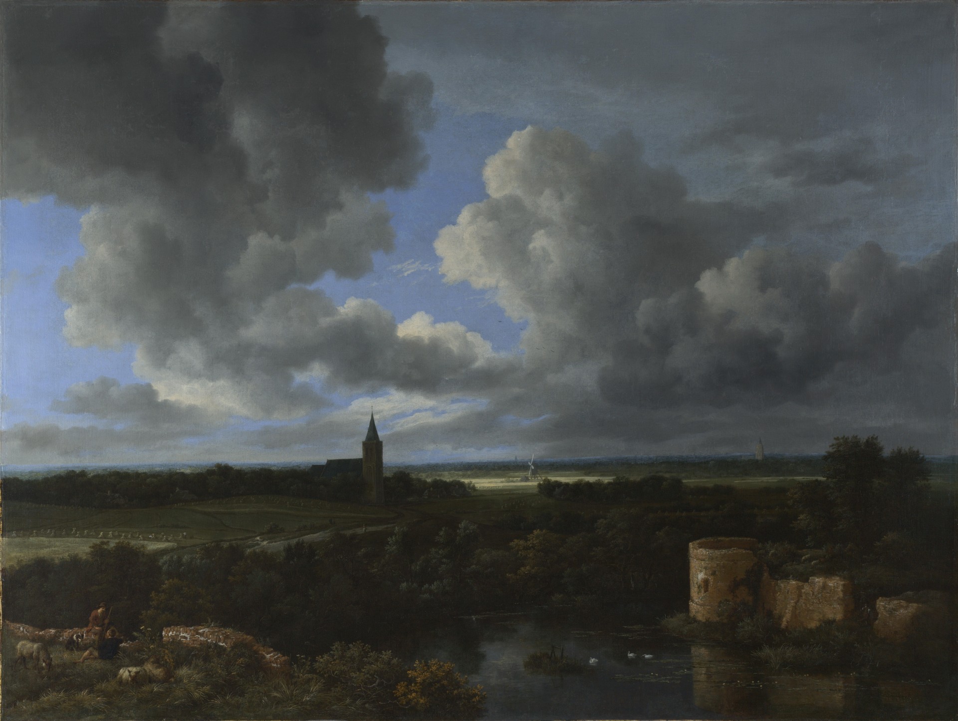 paesaggio con il castello in rovina e la chiesa jacob van ruisdael jacob van ruisdael london national gallery