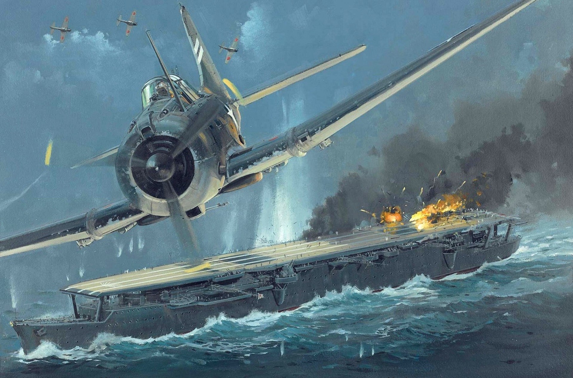 arte aviones armada japonesa bahía de leyte explosiones estados unidos portaaviones dibujo fuego cielo 25 de octubre de 1944 ww2 japonés batalla