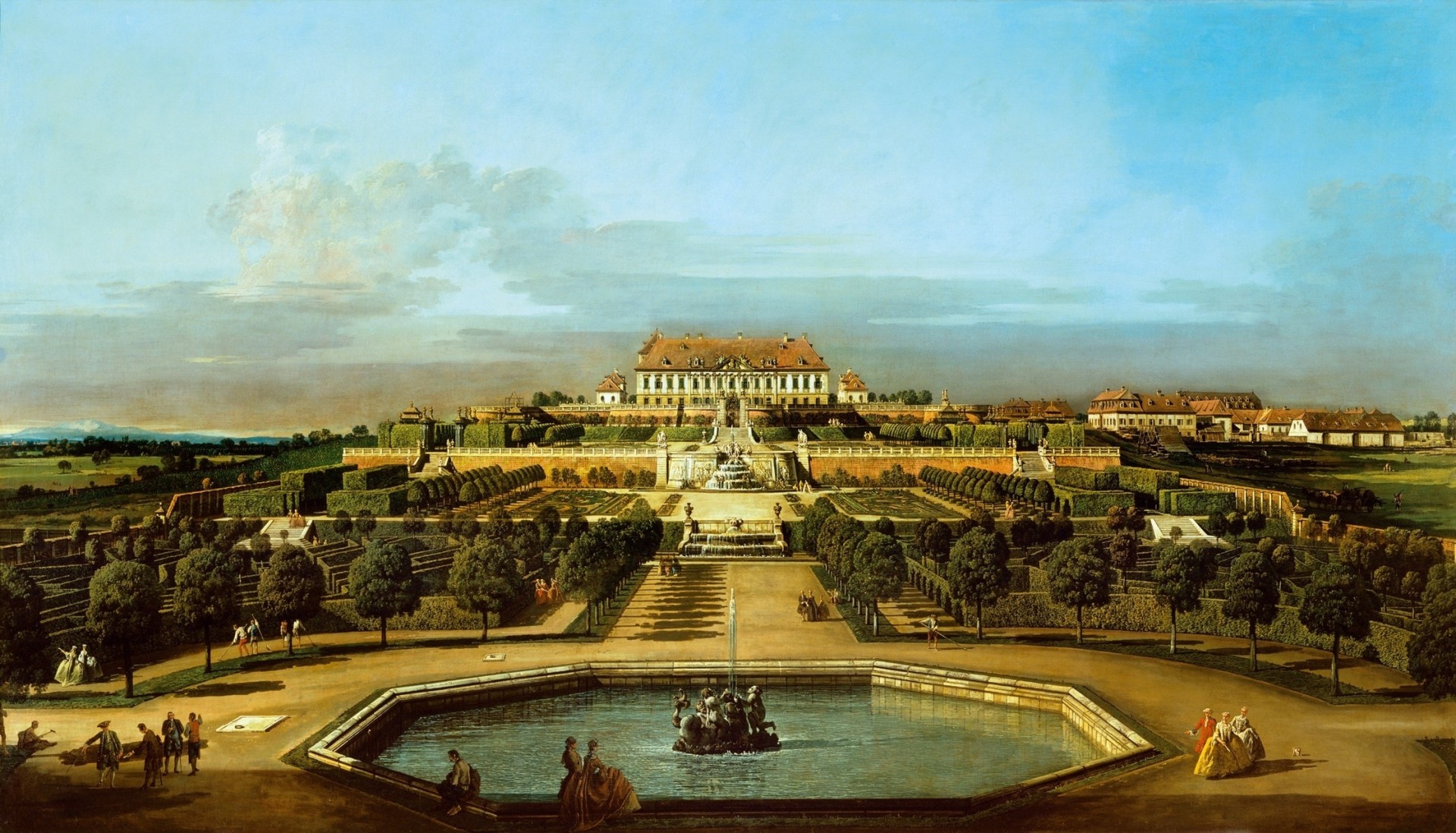 peinture château huile toile jardin