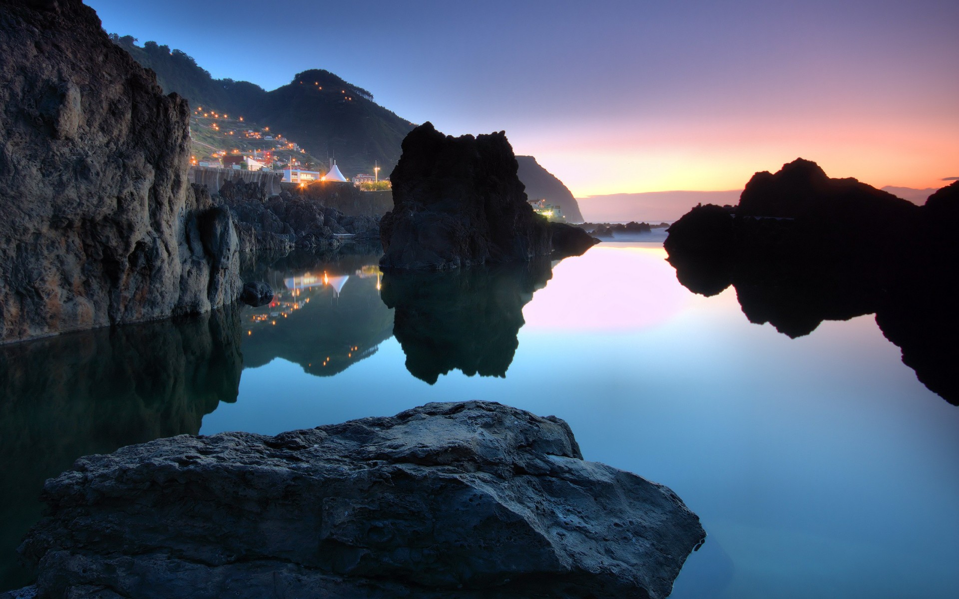 town portugal porto moniz ocean stones sky sunset water