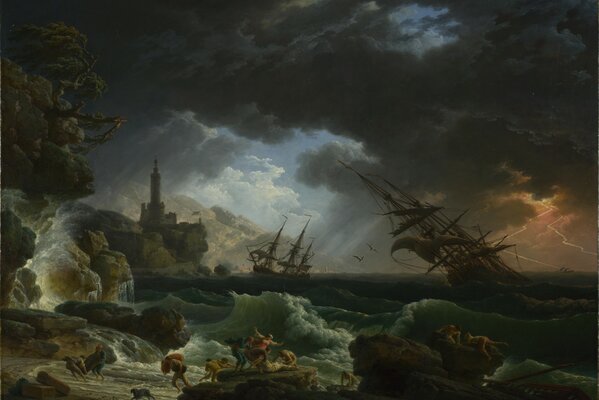 Painting shipwreck during a storm