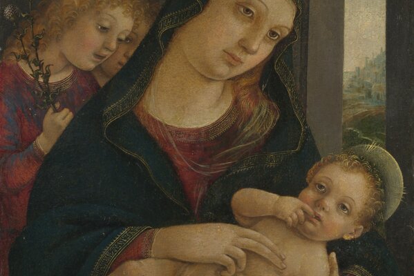 Madonna avec bébé et deux anges