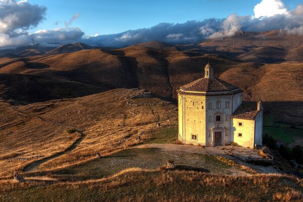 A lonely church in a deserted steppe