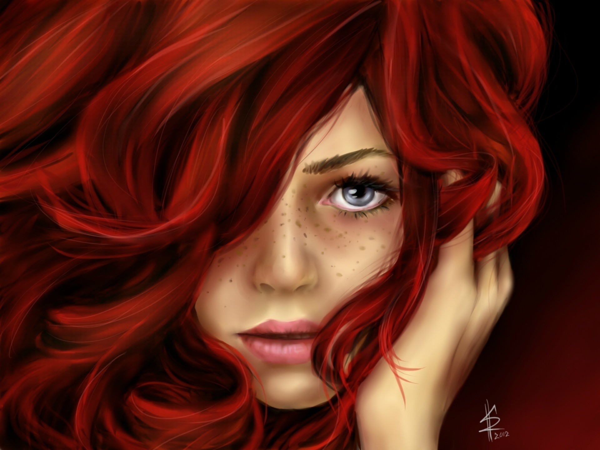 arte viso ragazza capelli pittura riccioli rosso