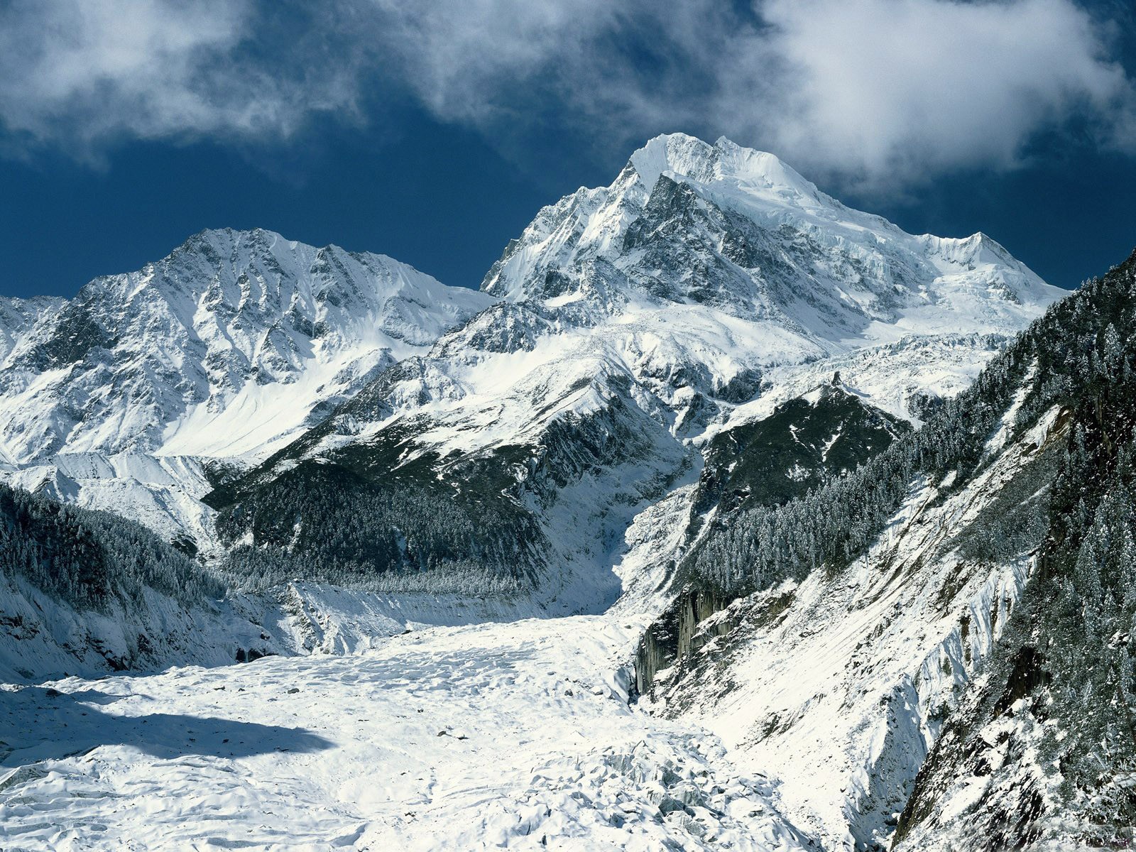 berge schnee himmel wolken wald weihnachtsbäume winter