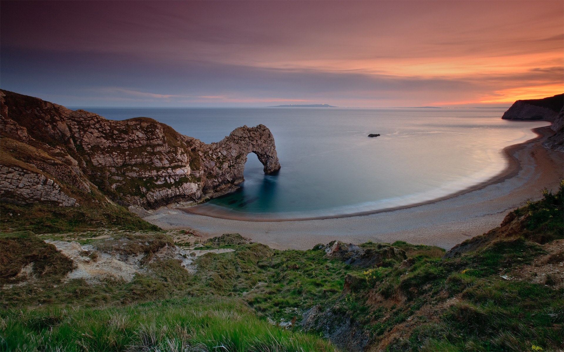 plage falaises angleterre mer ciel coucher de soleil eau