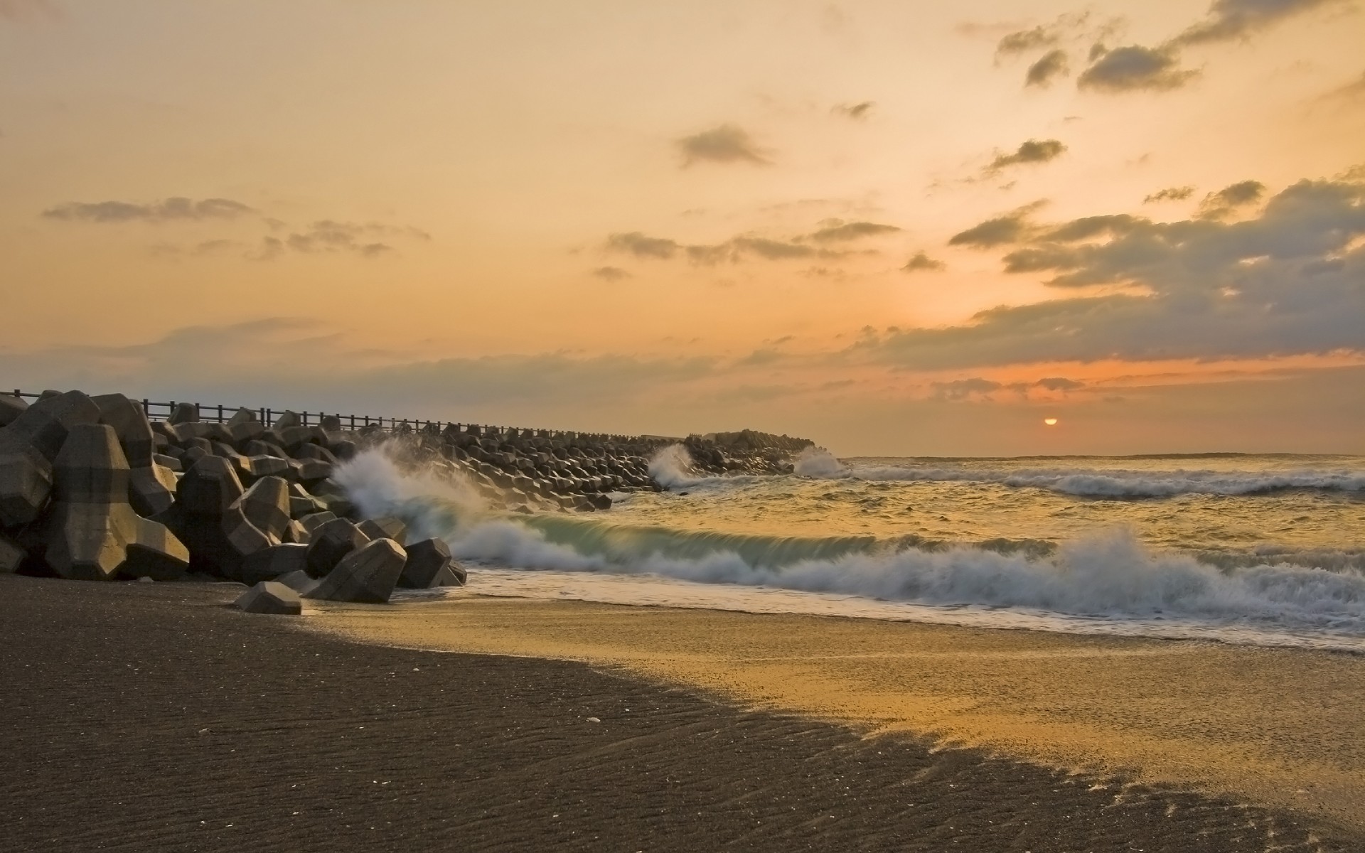 misawa mer soleil coucher de soleil vagues quai côte sable