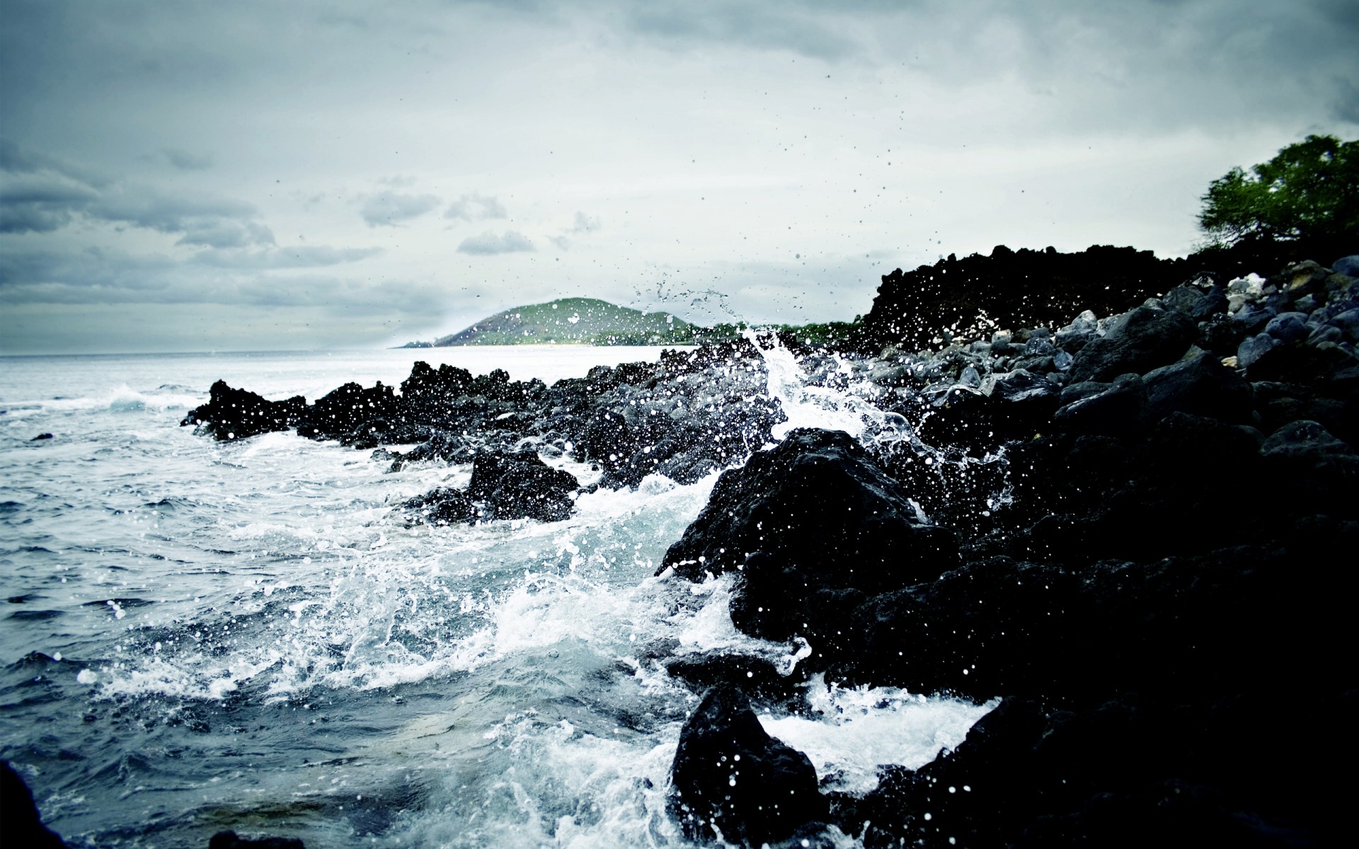 hawaii stones sea waves water rock