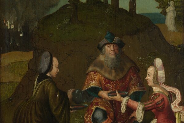 Il dipinto di Lucas Van Leyden le figlie di Lot costringono il padre a bere vino»