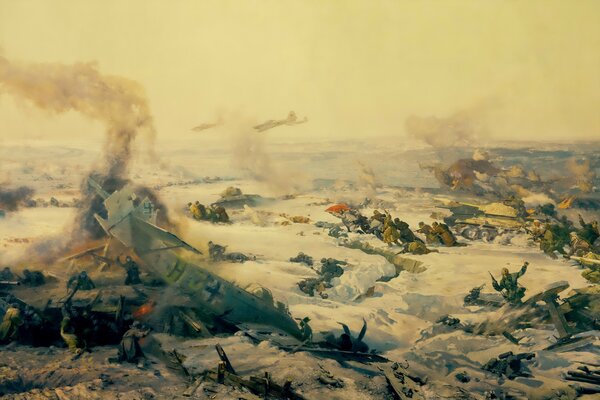 A fragment of a painting on a military theme