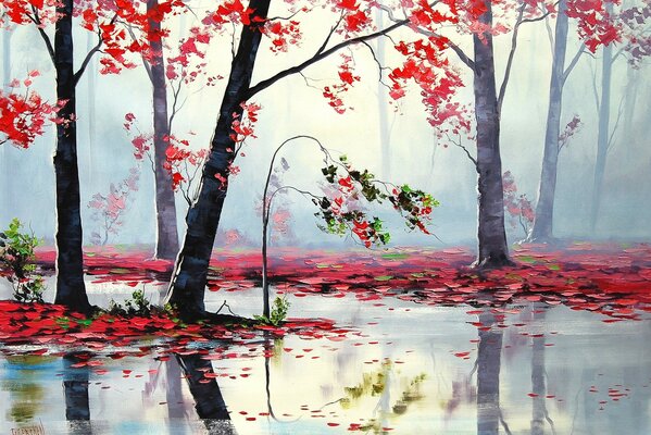 Arbres rouges-art d automne