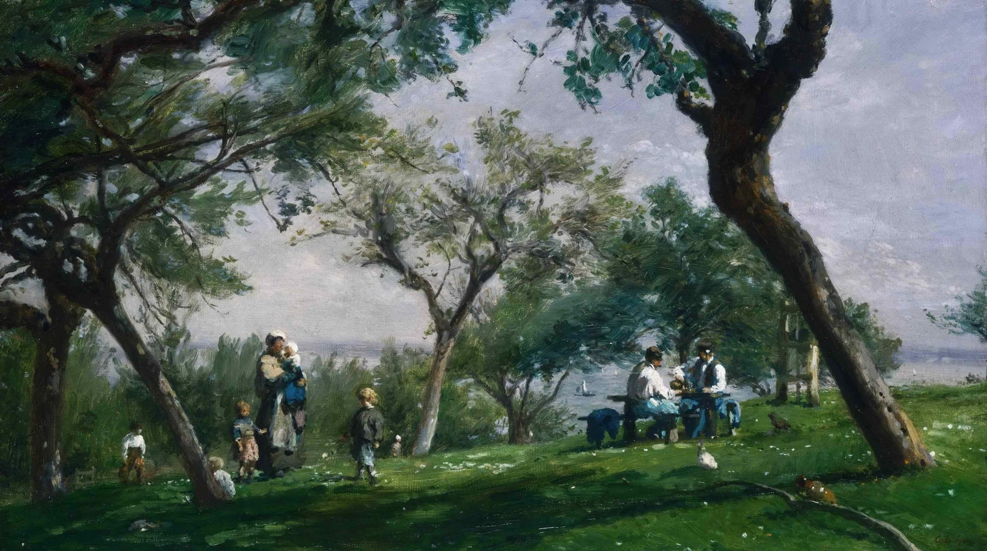 pintura niños naturaleza hierba picnic hombres cielo paisaje ocio mesa personas